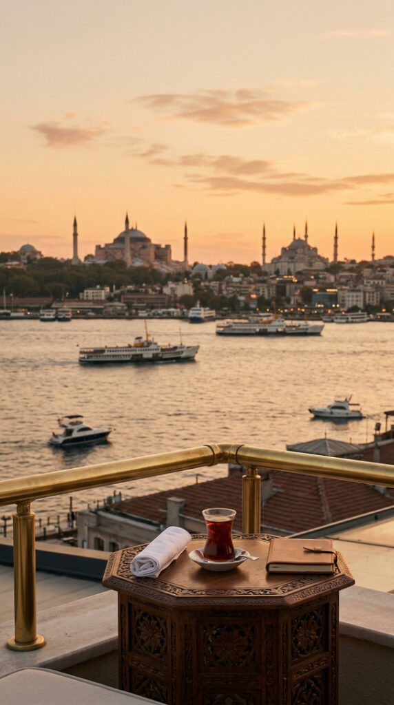 Au bord du Bosphore, une table dressée au calme sous le soleil couchant