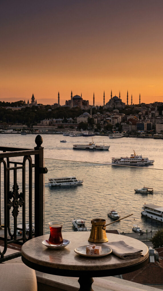 The Bosphorus at sunset, with a peaceful table setting