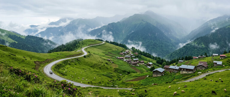 Panorama mit der Stimmung der Hochebenen und grünen Routen in der Schwarzmeerregion