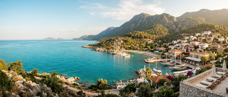 Blick auf Häfen und Buchten an den Küsten der Türkei, der das Lebensgefühl unter freiem Himmel betont